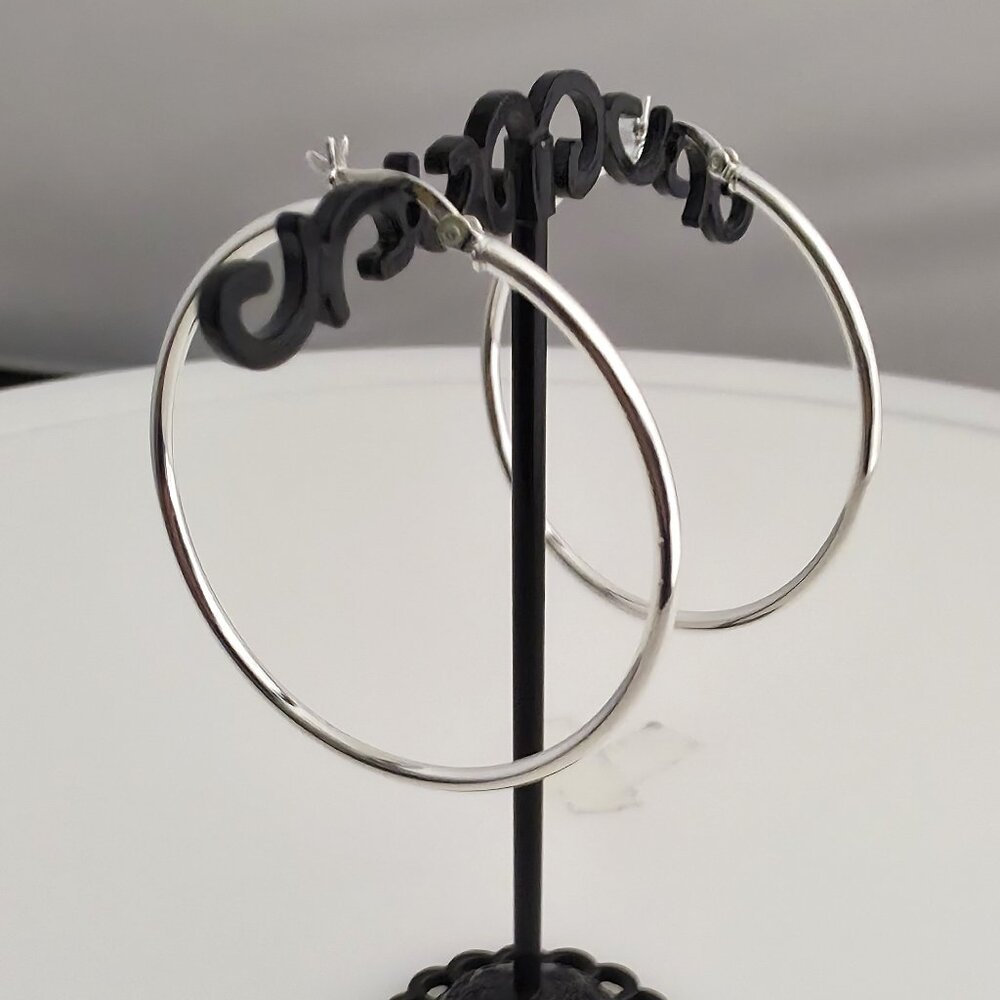 Sterling Silver Snap Closure Hoop Earrings